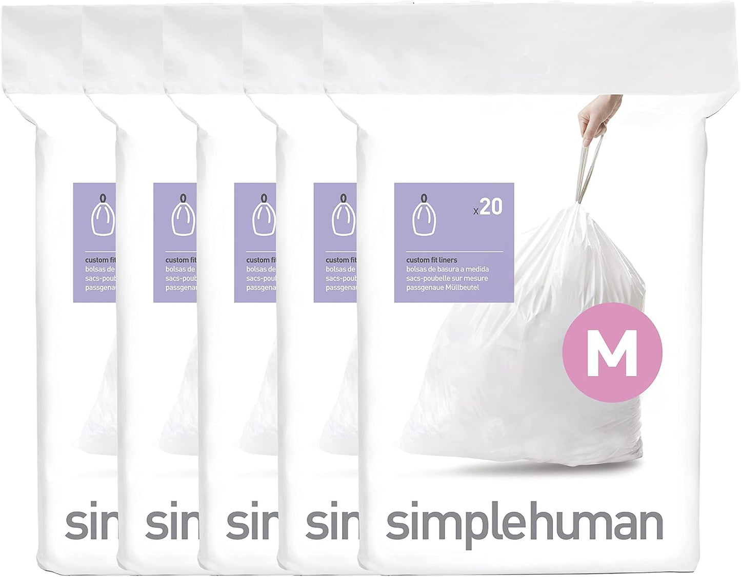 simplehuman Code M 100 Count Custom Fit Liners, Drawstring Kitchen Trash Bags, One-by-One Mess-Free Dispense, Extra Thick & Double Seamed, 50% PCR Plastic, 40-45 Liter / 11-12 Gallon, White