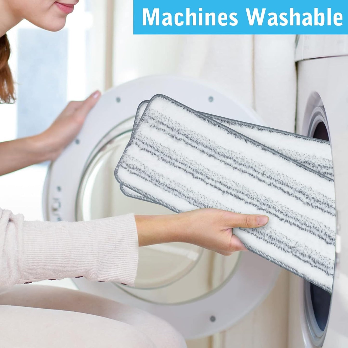 Flat Mop Pads, Mop Replacement Pads, Stronger Absorbent Microfiber Mop Pads, Machine Washable Pads, Refill 3 Packs