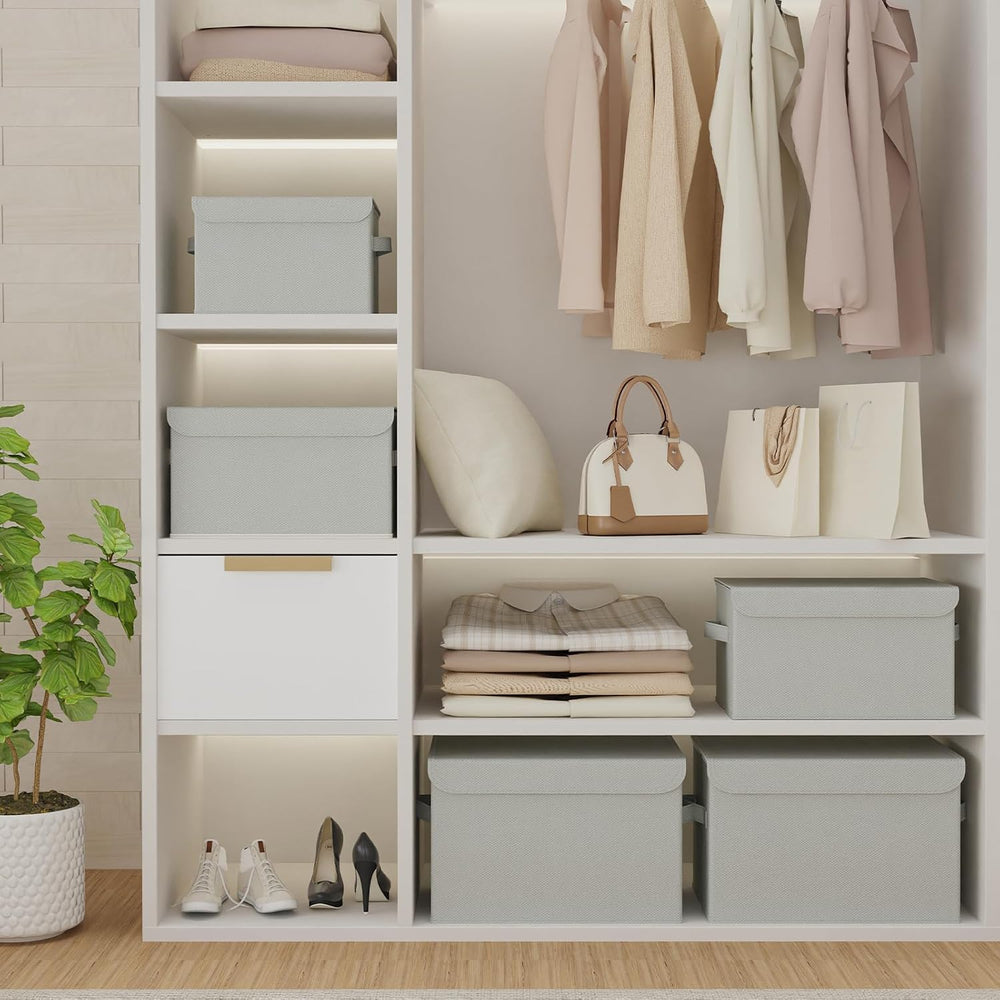 Storage Bins with Lids for Organizing, 4 Pack, Grey, 15x9.8x9.8 In