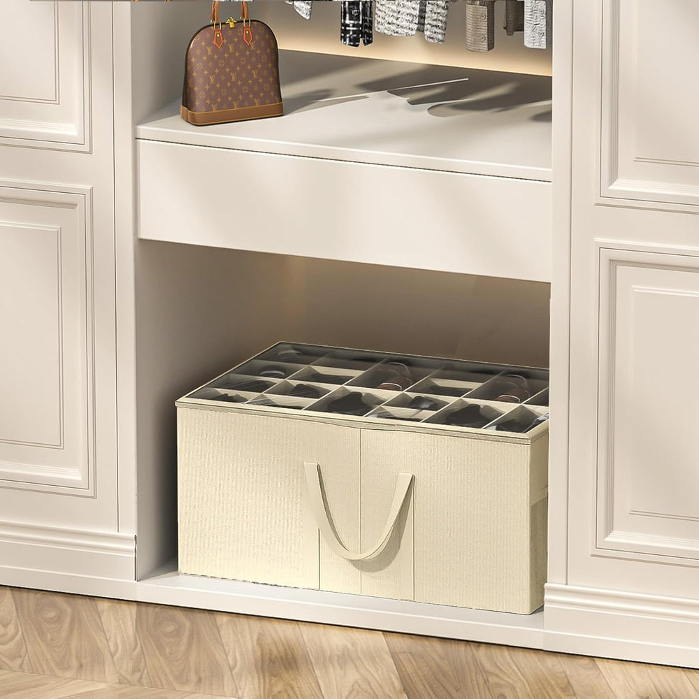 Aokeyee 2 Pack Shoe Organizer for Closet, Large Shoe Storage Box, Beige