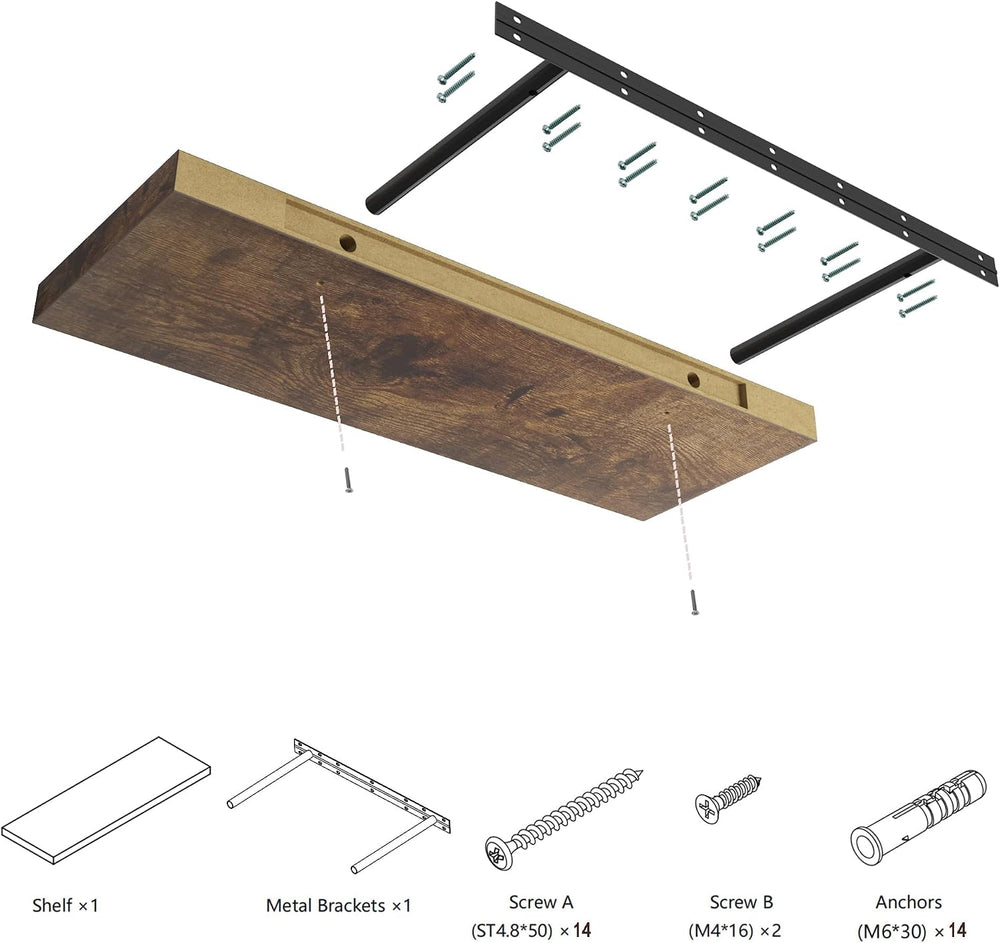 Floating Shelf, Set of 3 Wall Shelf, 30 in W x 12.75 in D x 2 in H Wooden Flo...