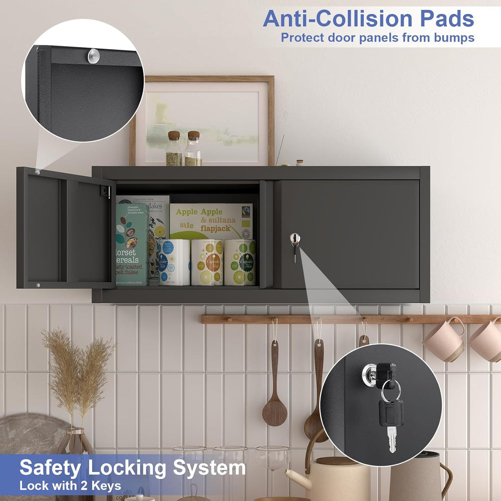 Garage Locking Cabinet, 13” H Garage Storage Cabinet Wall Mounted, Floating S...