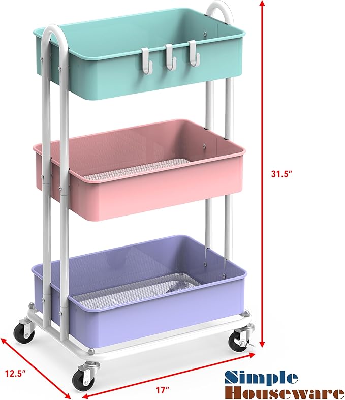 Simple Houseware 3-Tier Heavy Duty Metal Utility Rolling Cart - Image 6