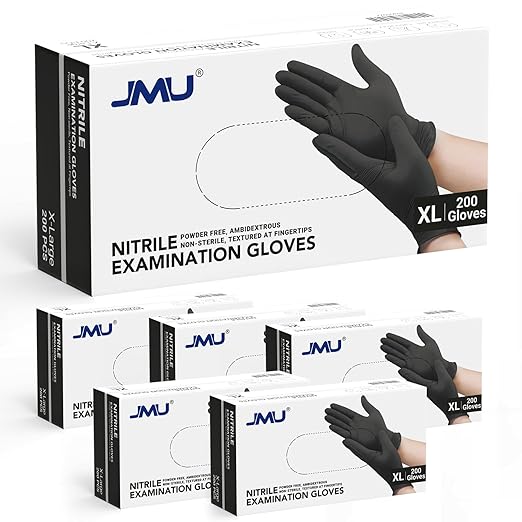JMU Black Nitrile Gloves XL Case of 1200, Latex Free, Powder Free by JMU