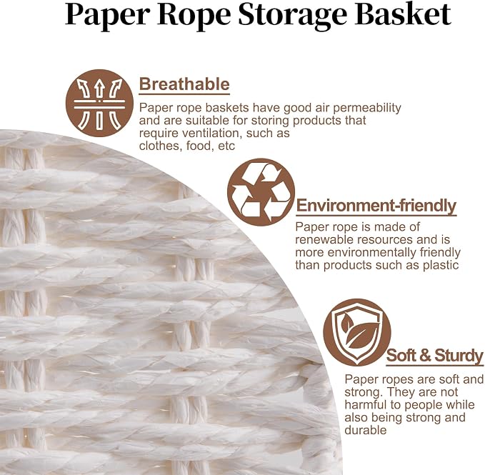 OIAHOMY Toilet Paper Baskets Handmade Paper Rope Decorative Wicker Storage Tank - Image 4