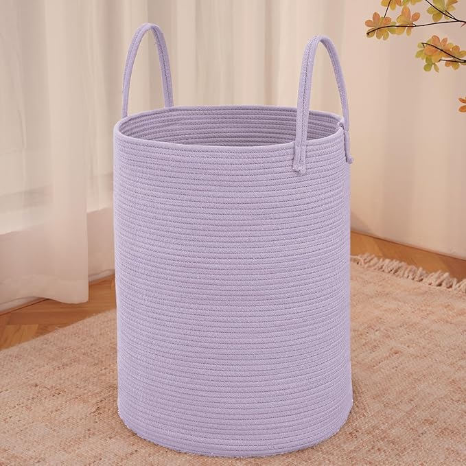 Large Woven Laundry Basket Hamper, 80L Cotton Rope Storage Bin by JMvicyroam