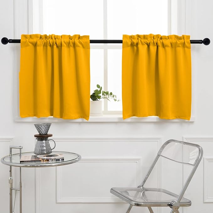 Pickluc Cafe Kitchen Curtains 36 Inches Long 2 Panels, Short Black Out Curtain by PICKLUC