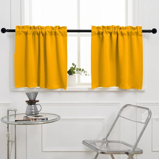 Pickluc Cafe Kitchen Curtains 36 Inches Long 2 Panels, Short Black Out Curtain by PICKLUC