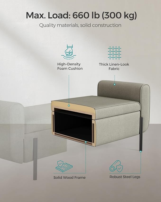 SONGMICS Storage Bench with Armrests, Ottoman with Storage - Image 5
