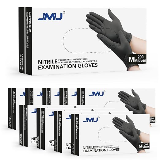 JMU Black Nitrile Gloves Medium Bulk, 3.5Mil Disposable Nitrile Gloves Latex by JMU