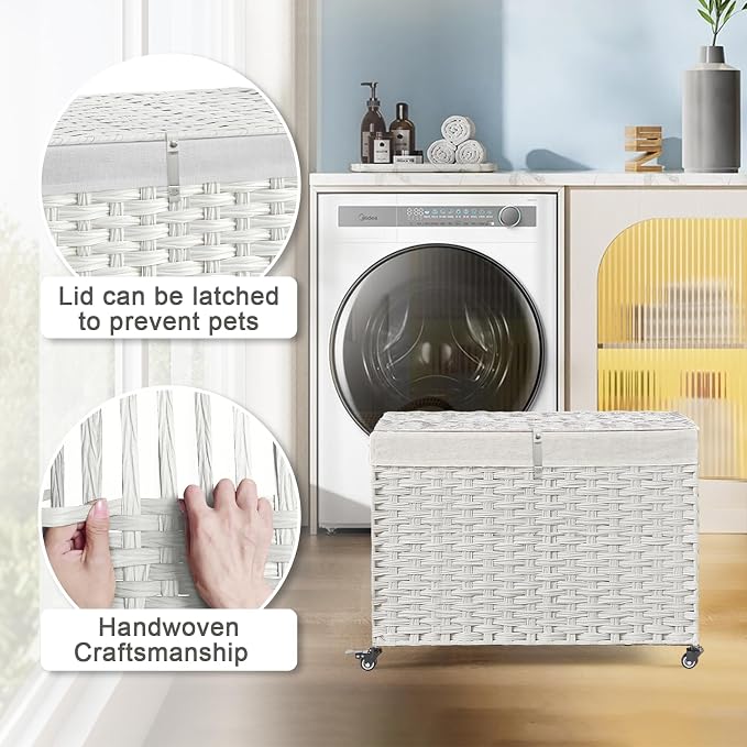 Rolling Storage Basket with Lid, 47.6 Gallon Storage Bin with Wheels, Woven - Image 3
