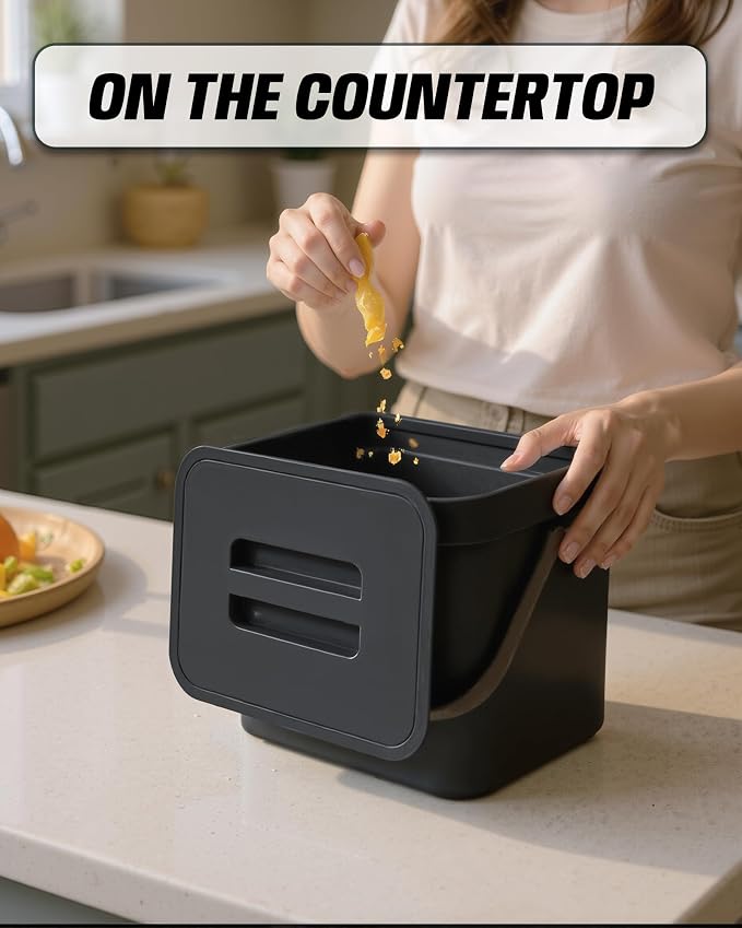 Countertop Compost Bin Kitchen, 1.8 Gallons Hanging Trash Can - Image 3