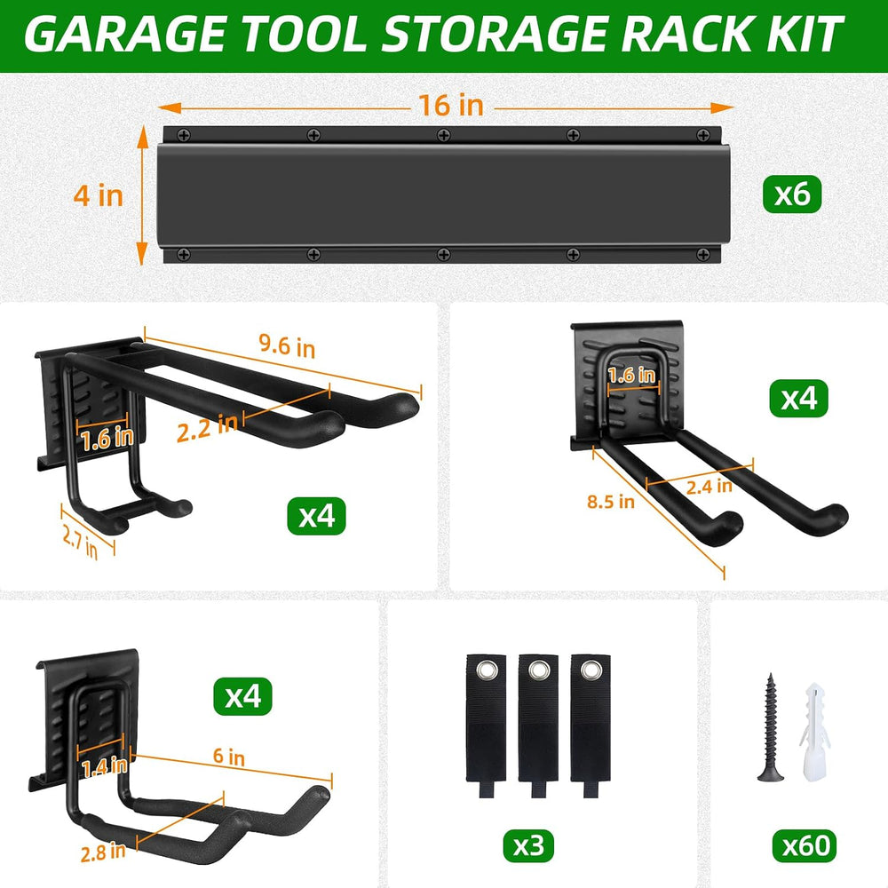 Garage Wall Organizer, 96 in Garden Tool Organizer with 12 Adjustable Hooks