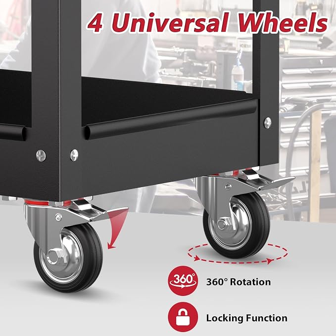 3 Tier Rolling Tool Cart on Wheels, Heavy Duty Service Cart Industrial Utility - Image 7