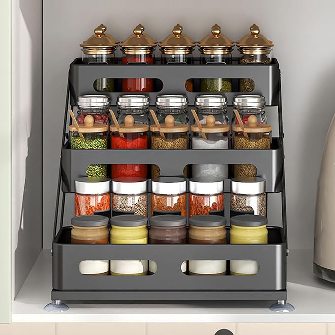 3 Tier Foldable Spice Rack for Countertop Iron Kitchen Seasoning Organizer for - Image 7