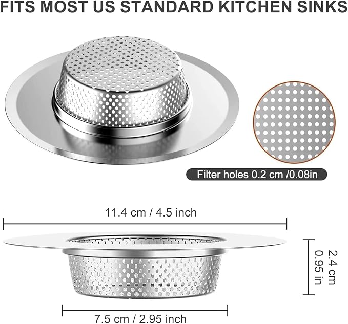 2pcs Heavy Duty Stainless Steel Slop Basket Filter Trap, 4.5" Top / 2.95" Mesh - Image 2