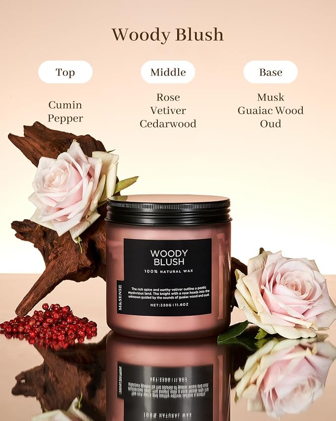 M&SENSE Rose Oudwood Scented Candle, 11.6oz 70 Hours Natural Soy Wax Long - Image 2