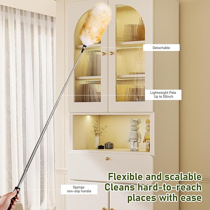 Extendable Lambswool Duster 25-64" Retractable Telescopic Handle Removable Head - Image 5