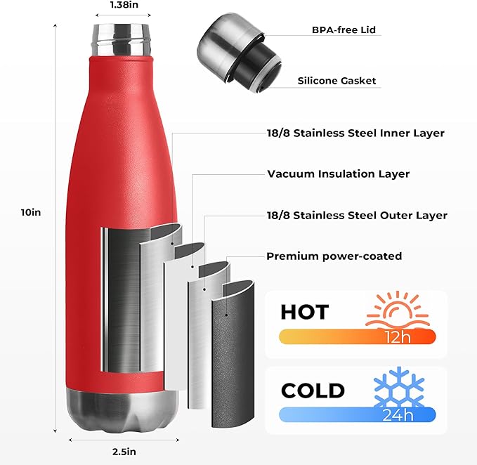 MEWAY 17oz Sport Water Bottle 8 Pack Vacuum Insulated Stainless Steel - Image 2