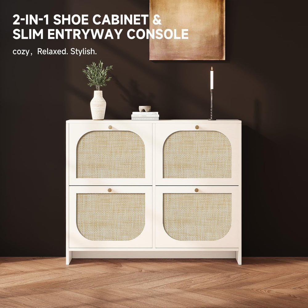 Nicetree Rattan Shoe Cabinet for Entryway, 9.5" Ultra-Thin Narrow Shoe R...