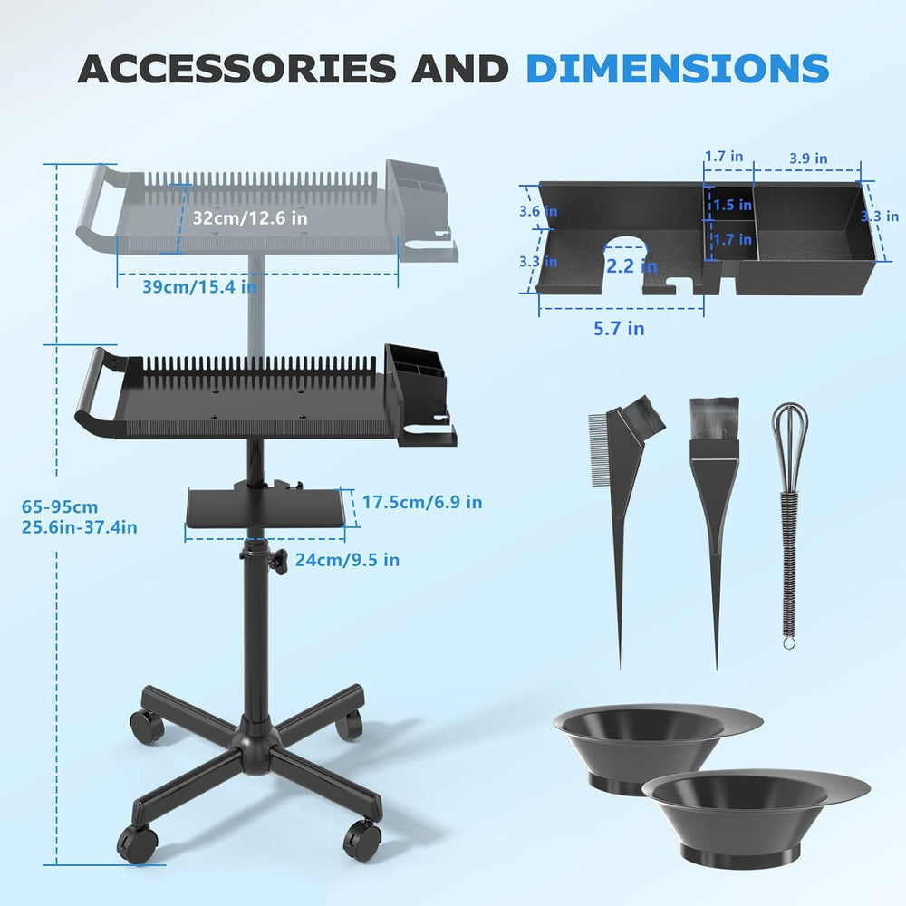 Hairstylist Tray on Wheels, Rolling Salon Tray with Holder and Hair Separator...