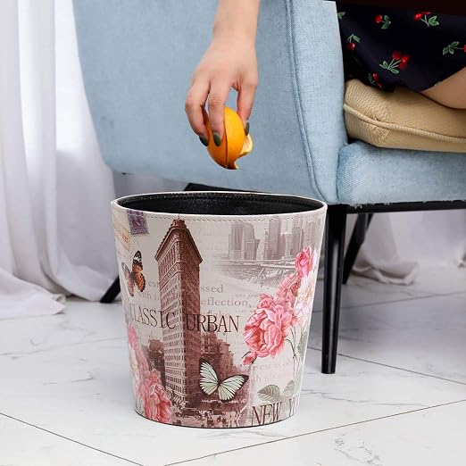 PU Leather Small Trash Can Wastebasket, Round Garbage Container Basket - Image 4