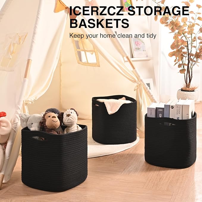 11 Inch Cube Storage Bins, Storage Cube Organizer Bins, Woven Cotton Rope Basket - Image 6