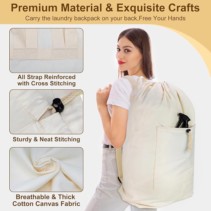 Laundry Bag Backpack, Canvas Laundry Bag - Image 3