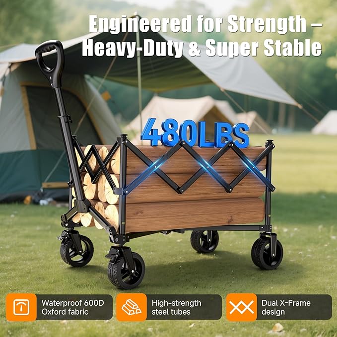 Collapsible Wagon Cart with Universal Wheels, 480LBS Wagons Carts Heavy Duty - Image 3