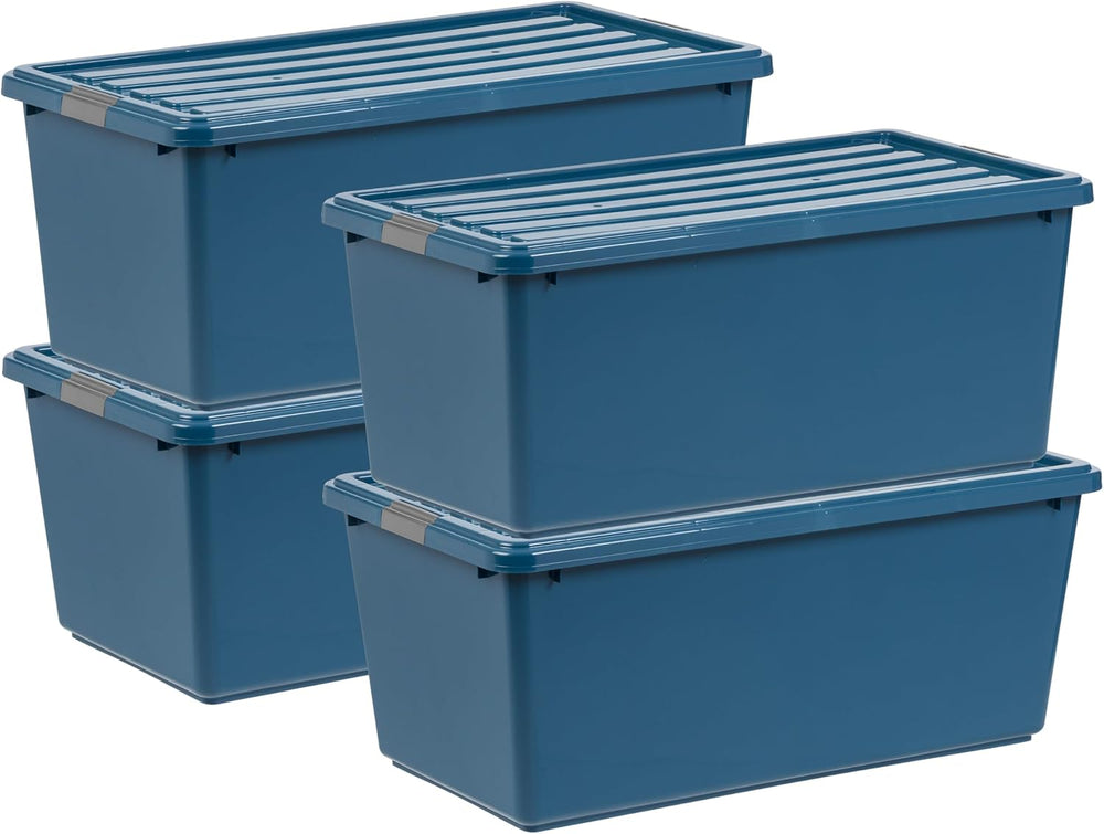 IRIS USA 4-Pack 91 Qt Stackable Storage Bins with Lids, Navy
