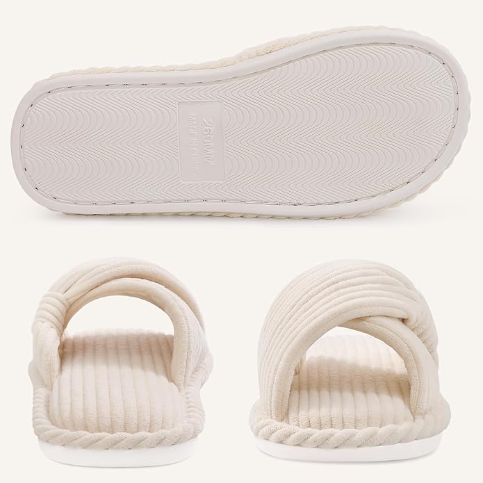 Evshine Summer House Slippers for Women Corduroy Cross Bow Indoor Slippers Open - Image 5
