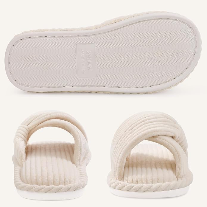 Evshine Summer House Slippers for Women Corduroy Cross Bow Indoor Slippers Open - Image 5
