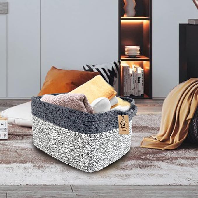 COMFY-HOMI 3Pack Cotton Rope Square Basket - Image 2