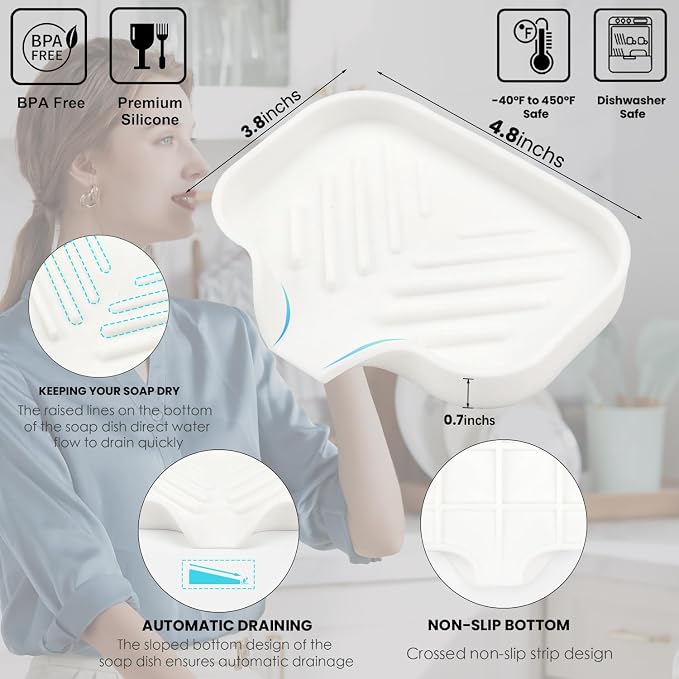 Yasmen Silicone Bathroom Soap Dishes, Sink Sponge Holder - Image 2