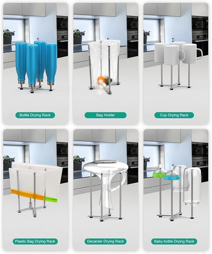 Plastic Bag & Bottle Drying Rack, Collapsible Countertop Stand - Image 2