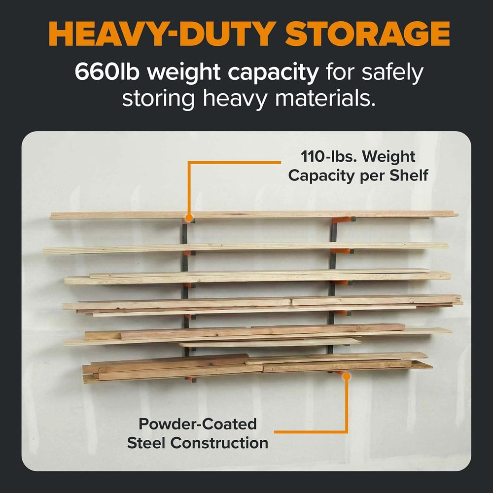 BORA Wood Rack, 6-Level Wall Mount Lumber Storage Rack for Wood Storage