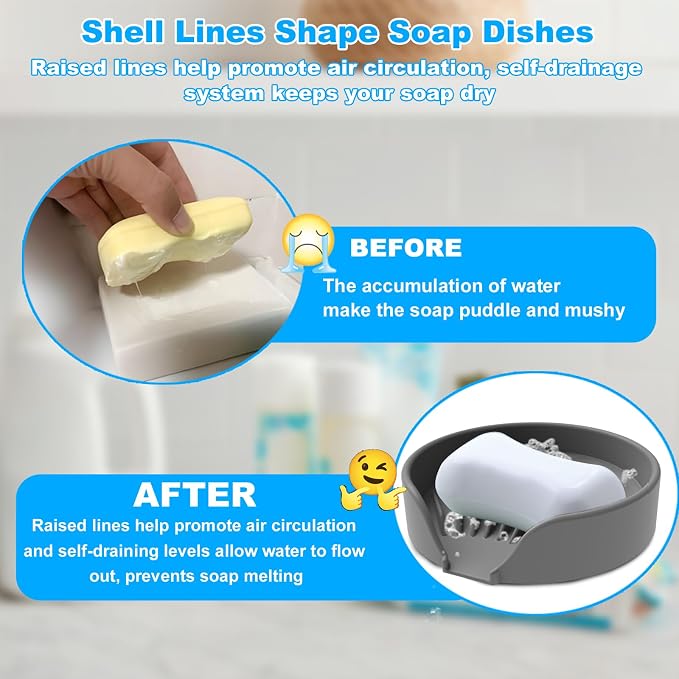 Self Draining Soap Dish, Silicone Suction Cup Soap Holder Tray Savers Container - Image 4
