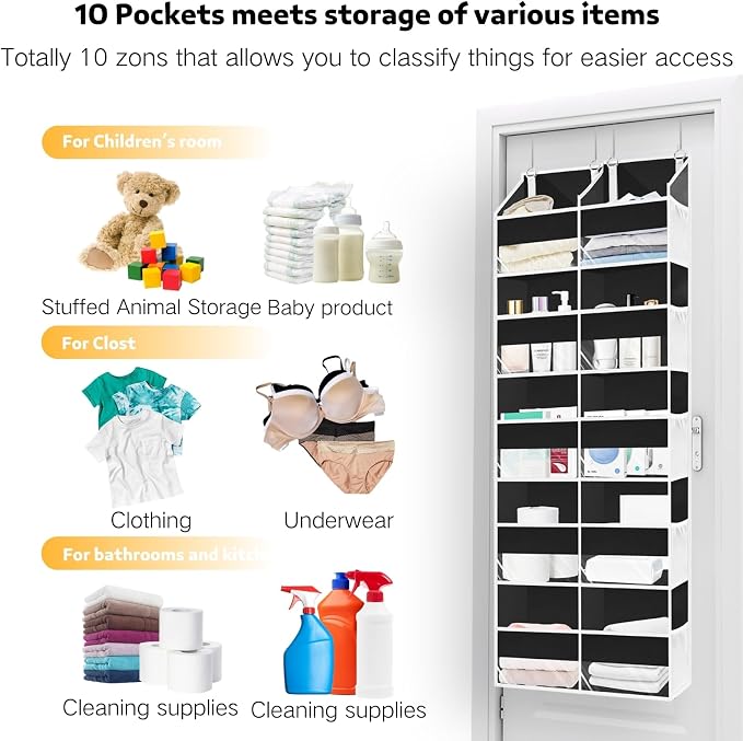 Over the Door Organizer 5 Tiers, Extra Large Behind Door Storage of 10 - Image 4