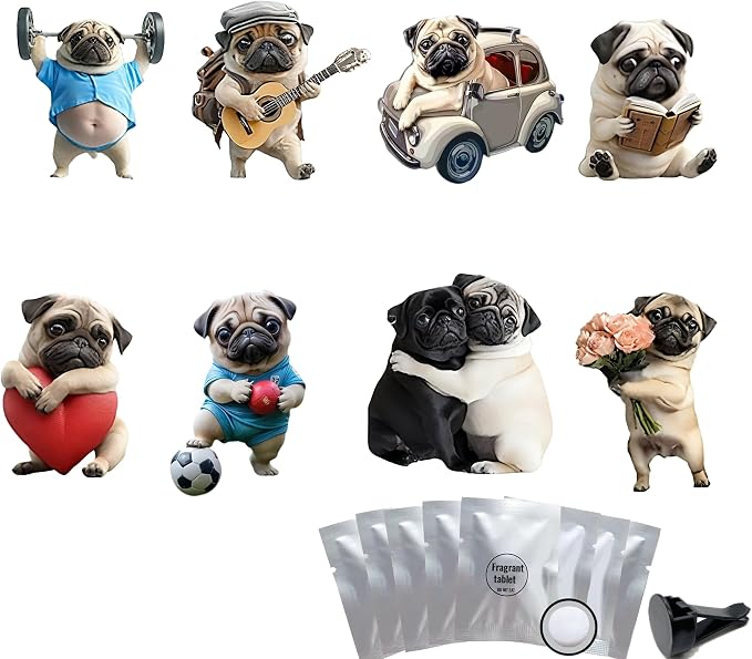 8PCS cute Pug acrylic car vent diffuser, 2D prank Havana cigar car diffuser by Unknown