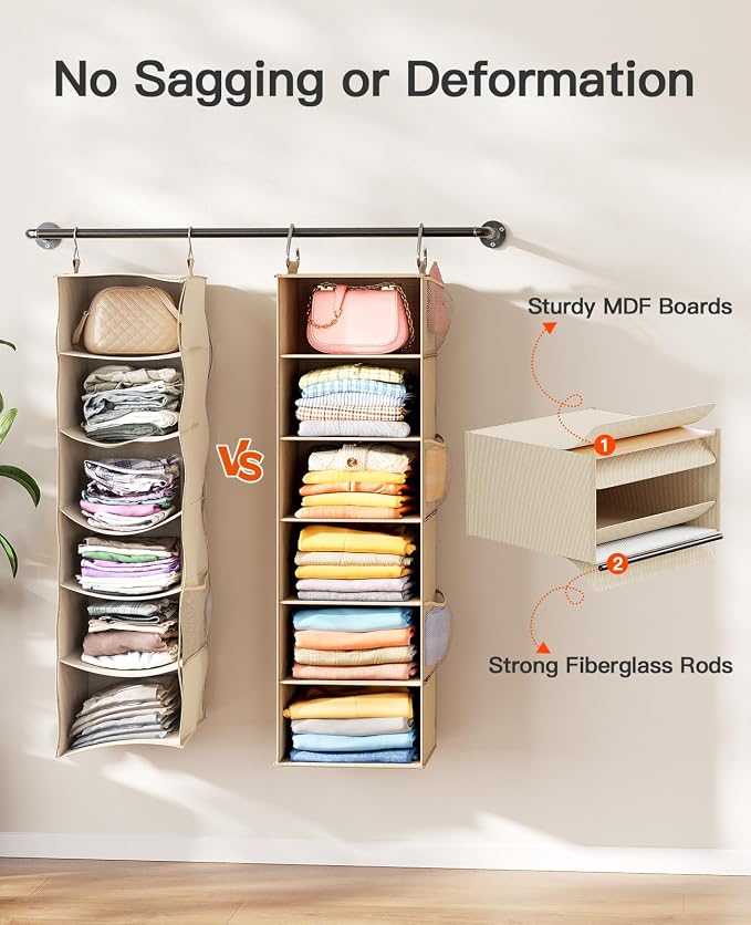 Pipishell Hanging Closet Organizer 6-Shelf, Hanging Shelves - Image 4