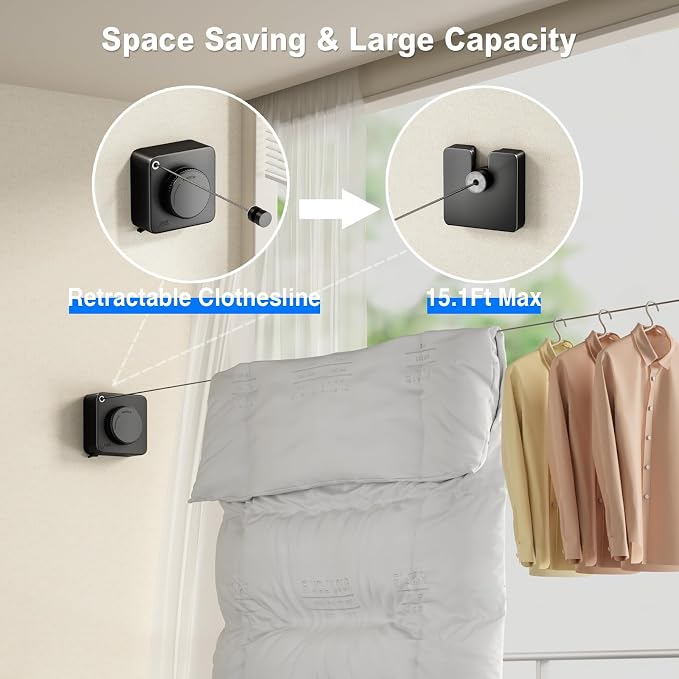 Retractable Clothesline Indoor, Non-Sagging Outdoor Clothes Line Retracting - Image 2