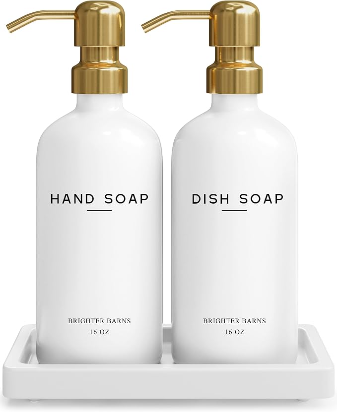 Luxury Glass Hand and Dish Soap Dispenser Set by Brighter Barns by BrighterBarns