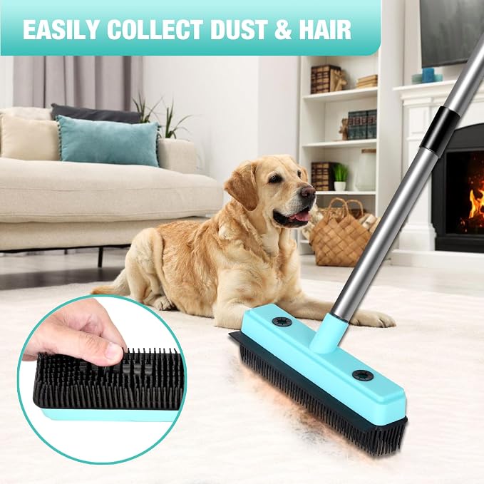 Broom with Dustpan Combo Set, Pet Hair Rubber Broom with Carpet Rake and - Image 4