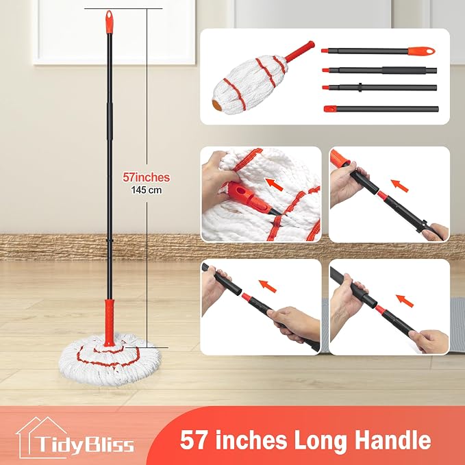 Self Wringing Twist Mop for Floor Cleaning, 57.5 inches Long Handle Cotton - Image 5