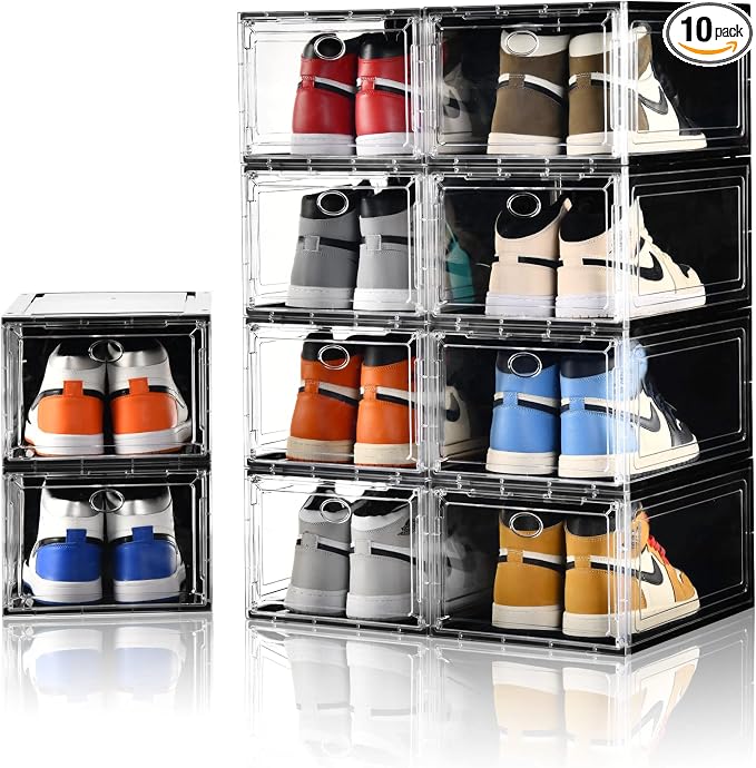 10 Pack Shoe Boxes Stackable, Upgraded Sturdy Storage Boxes by Amllas