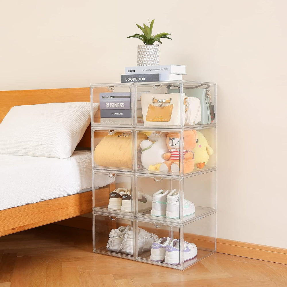 Clear Shoe Storage Boxes Stackable, Display Case With Magnetic Door, 4 Pack A...