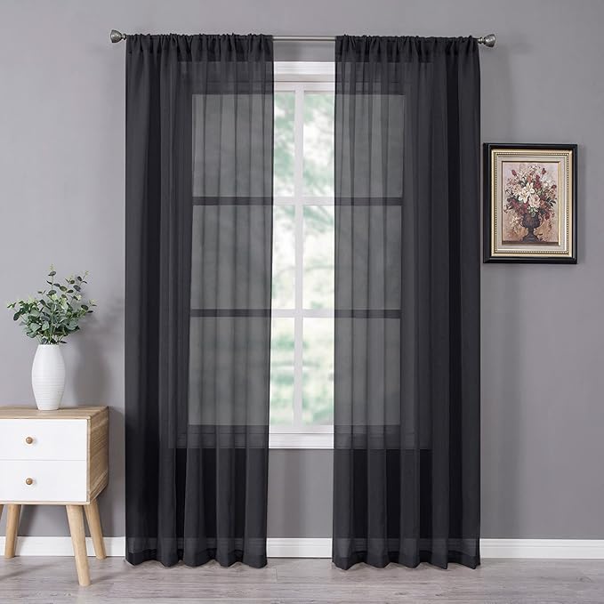 Tollpiz Sheer Curtains Linen Textured Bedroom Curtain Sheers Light Filtering by Tollpiz