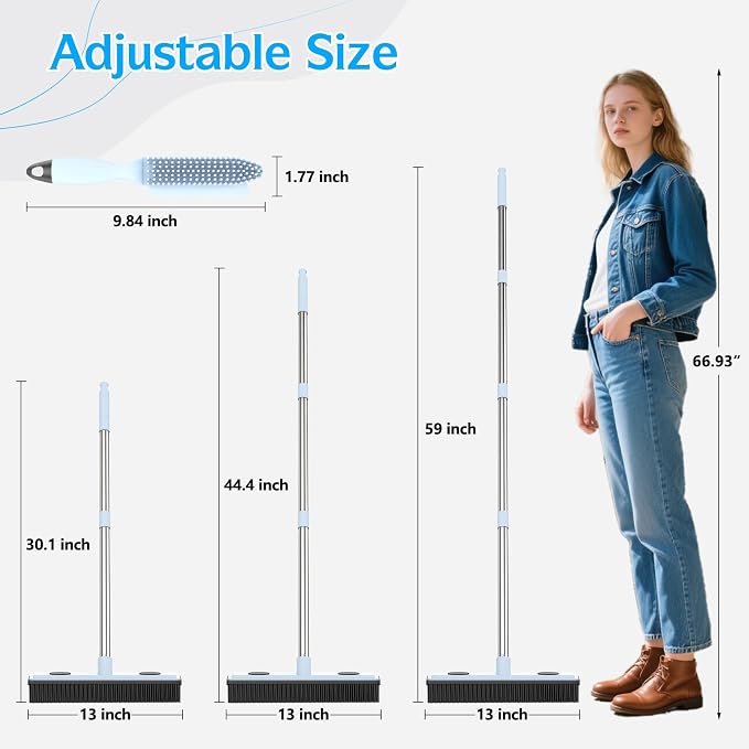 Rubber Broom Carpet Rake for Pet Hair Removal, Fur Remover Broom - Image 6