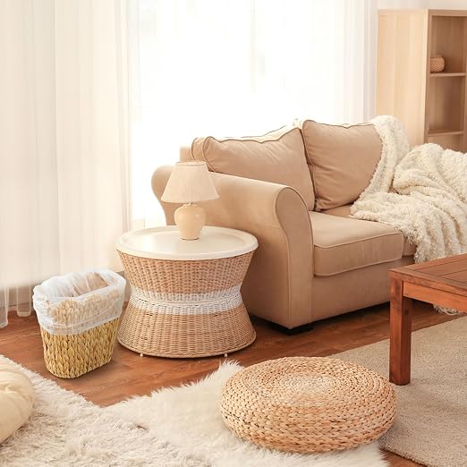 2 Pcs Wicker Trash Can with 50 Small Trash Bag Wicker Waste Woven Basket with - Image 5