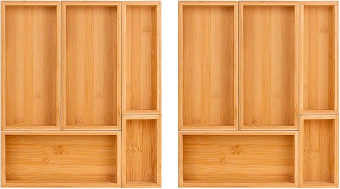 bamboo drawer organizer Set，expandable drawer dividers, wooden storage by Teicui